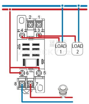 Zapojení relé při ovládání více zátěží jedním vodičem