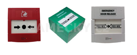 Únikové tlačítko 86x86x50 C-NC-NO dvoupólové zelené, červené, bílé Únikové tlačítko 86x86x50 C-NC-NO dvoupólové zelené, červené, bílé